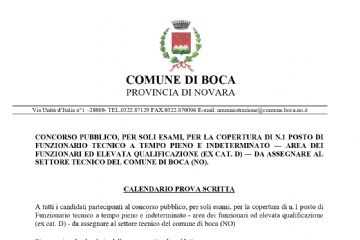Calendario prova scritta concorso Funzionario tecnico